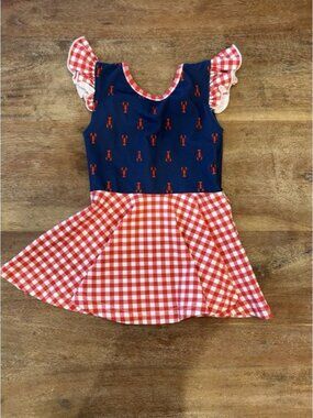 Smocked By Initially Geaux Toddlers Baby Girl Crawfish Summer‎ Dress Size 9M